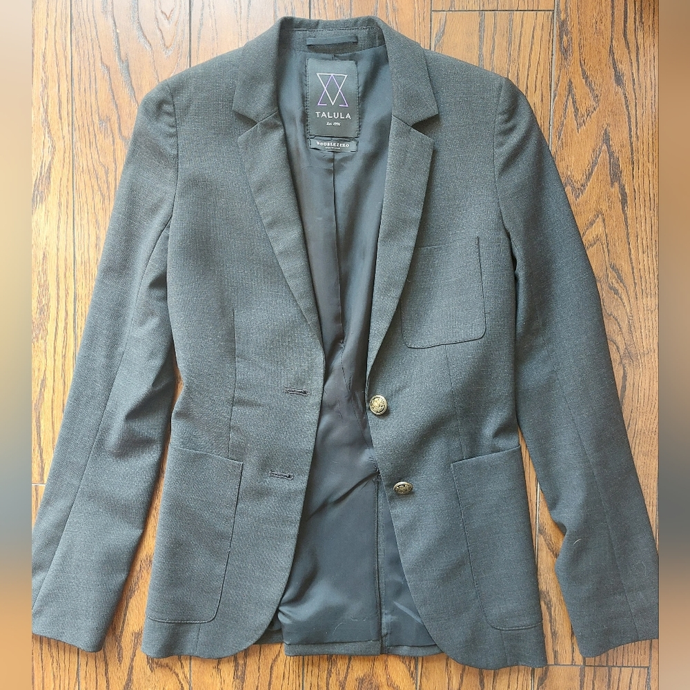 Aritzia Blazer 00 / XXS Jacket Talula (Gray with Stripe Liner and Brass detail)